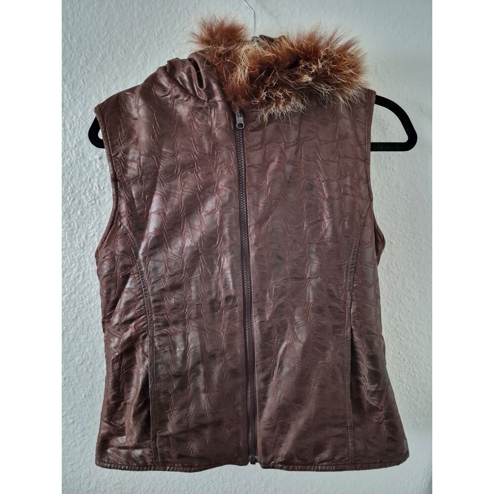 Milon Reversible Knit Vest Faux Fur Hood Brown Y2K Whimsigoth Gilet S Small Warm